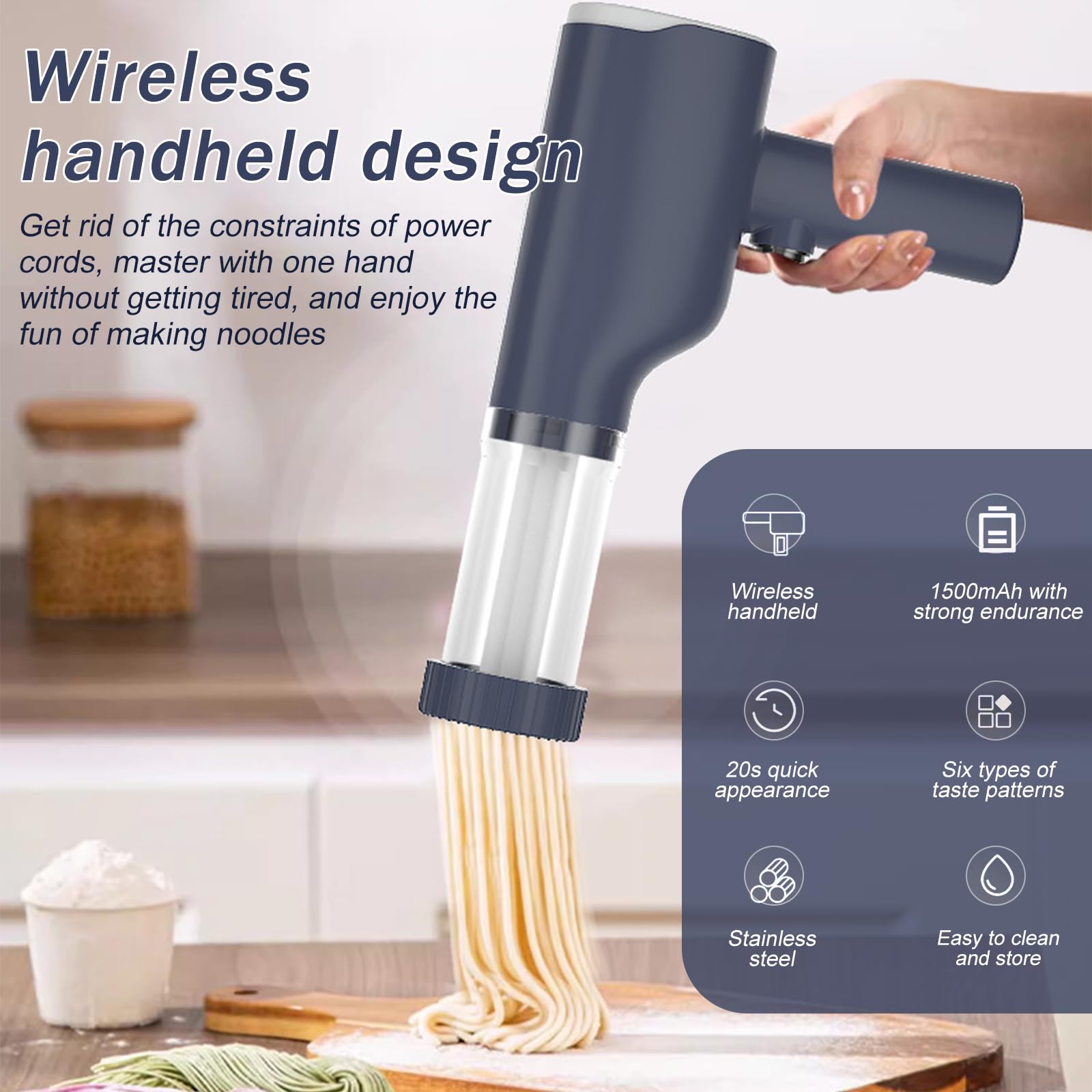 Máquina de Pasta Eléctrica, Máquina de Pasta Portátil de Mano Eléctrica con 6 Modos, Máquina de Pasta Hacer Recargable Eléctrica para El Hogar o Picnic