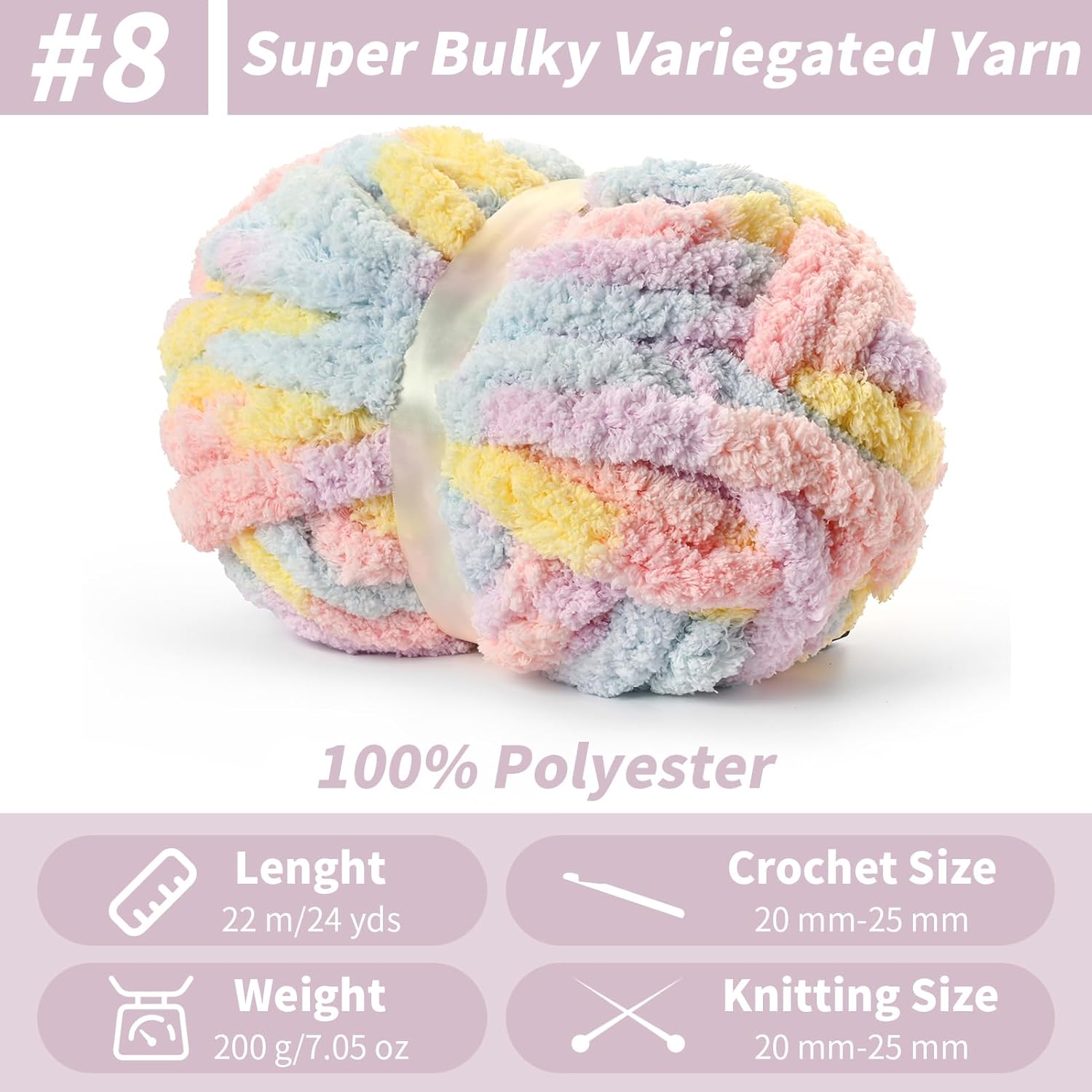 10 Pack Fluffy Chunky Chenille Yarn for Crocheting, Jumbo Chunky Blanket Yarn for Hand Knitting, 240yds/70.5oz Super Bulky Variegated Baby Blanket Yarn(Macaron) thumbnail