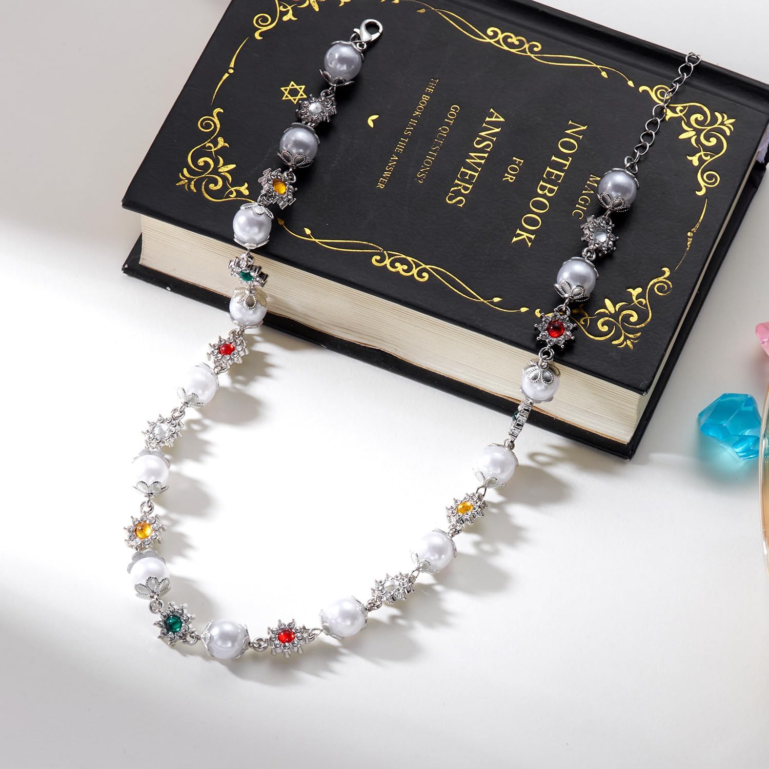 Colorful Daisy Choker Necklace for Women Rhinestone Flower Pearl Choker Gold Daisy Pearl Necklace Colorful Beaded Necklace Statement Jewelry - Image 3