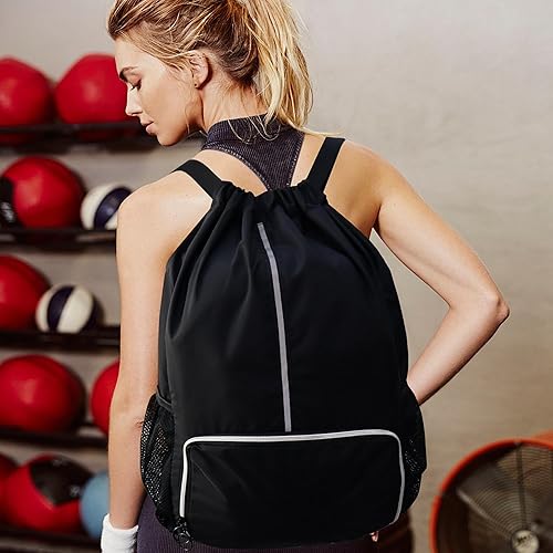 Miniatura 6 de Mochila con cordón y compartimento para zapatos, gimnasio XL, playa, mochila deportiva para mujeres y hombres