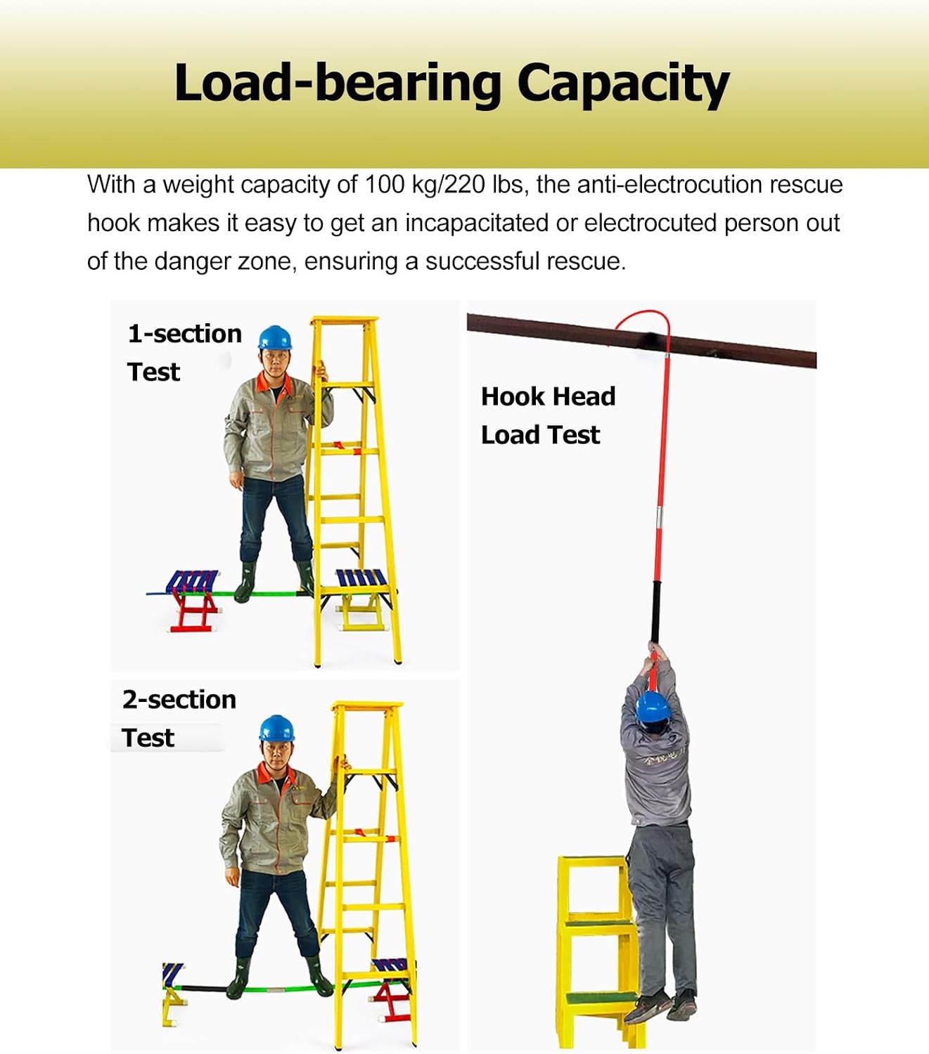 Rescue Hook Emergency Rescue Sticks 78.7in 118.1in High Voltage Insulated Rescue Hook for Fire Electrician, Detachable Anti-Electrocution Rescue Hook with Rescue Pole, for Factory/Home Emergency Care(