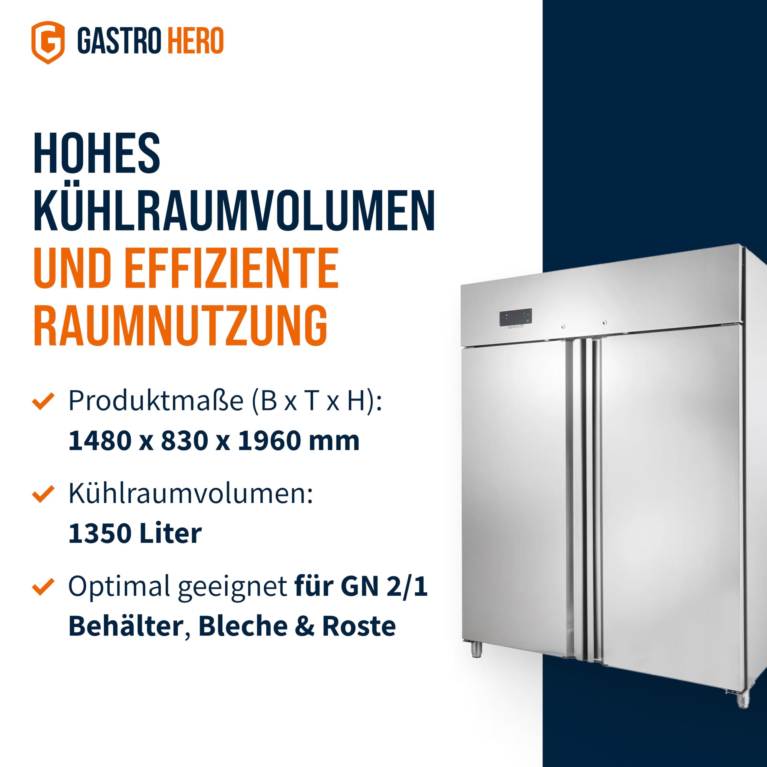 GastroHero Refrigerator ECO 1300 GN 2/1 Monobloc | CHR Catering Supplies