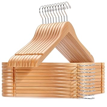 Amber Home Solid Gugertree Wooden Shirt and Dress Clothes Hangers with Chrome Hook, Glossy Natural Smooth Finished 20 Pack (Natural 20)