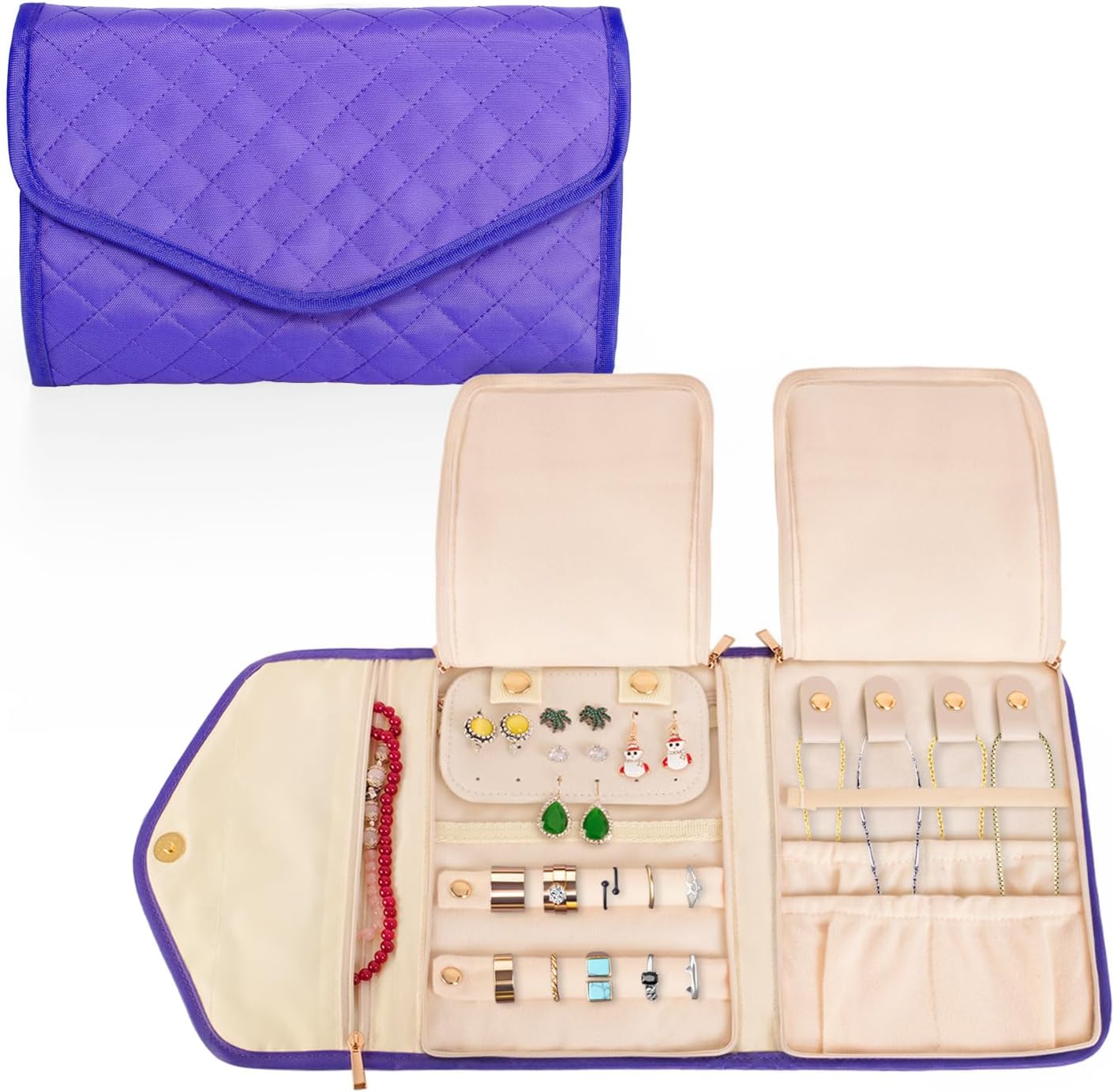 Teamoy Travel Jewelry Organizer Case, Foldable Jewelry Roll