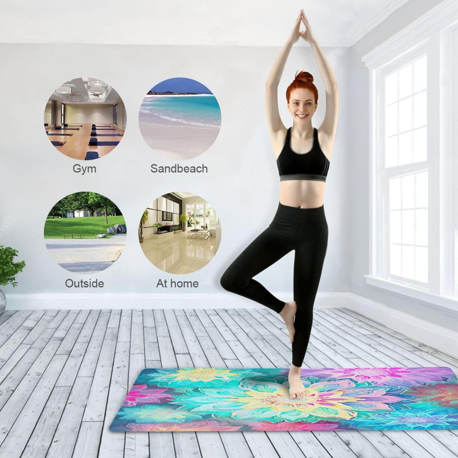 Tappetino da yoga colorato mandala tappetino per esercizi di allenamento palestra yoga tappetini antiscivolo per pilates per donne 180 x 66 cm