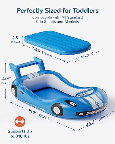 Miniatura 6 de QPAU Inflatable Kids Bed, Blow Up Toddler Bed Travel with Sides, Portable Toddler Travel Bed Set with Kid Air Mattress, Perfect for Camping,