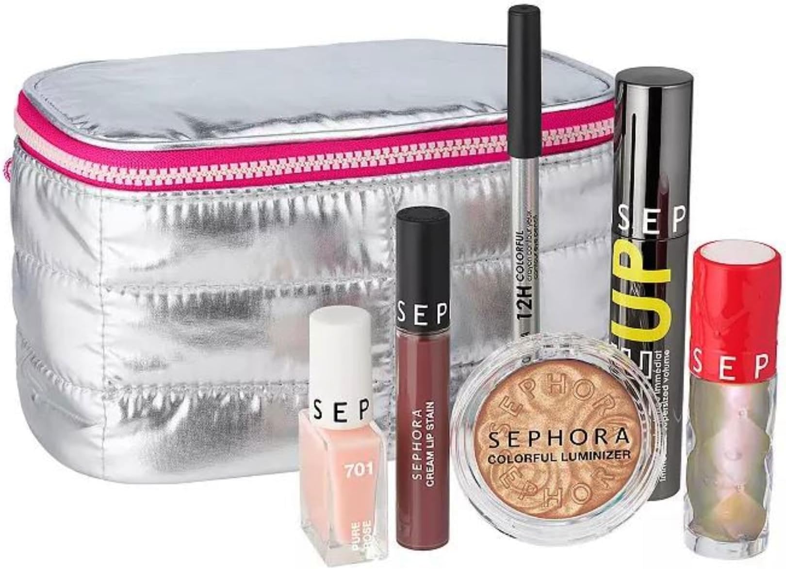 Favorites Moving Lights Collection Makeup Mania Set - 6 Full Size Must-Haves - Luminizer - Lip Stain - Eye Pencil - Mascara - Lip Plumper and Nail Polish