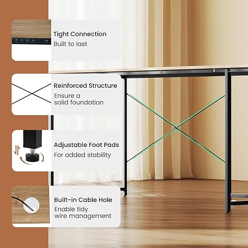 Miniatura 8 de Tangkula Escritorio para computadora en forma de L, escritorio esquinero reversible de 95 pulgadas con soporte para monitor y 3 agujeros para
