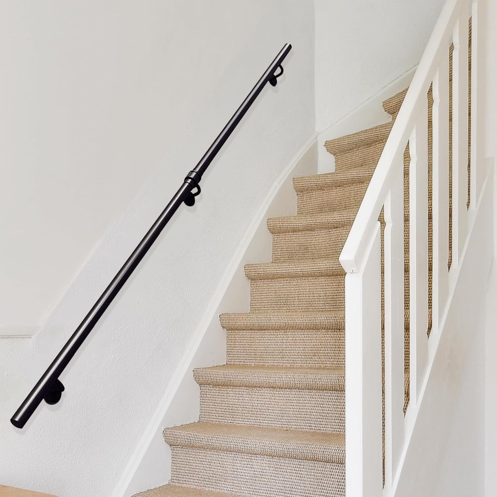 Rampe d'escalier en fer noir 540 cm main courante de sécurité murale robuste