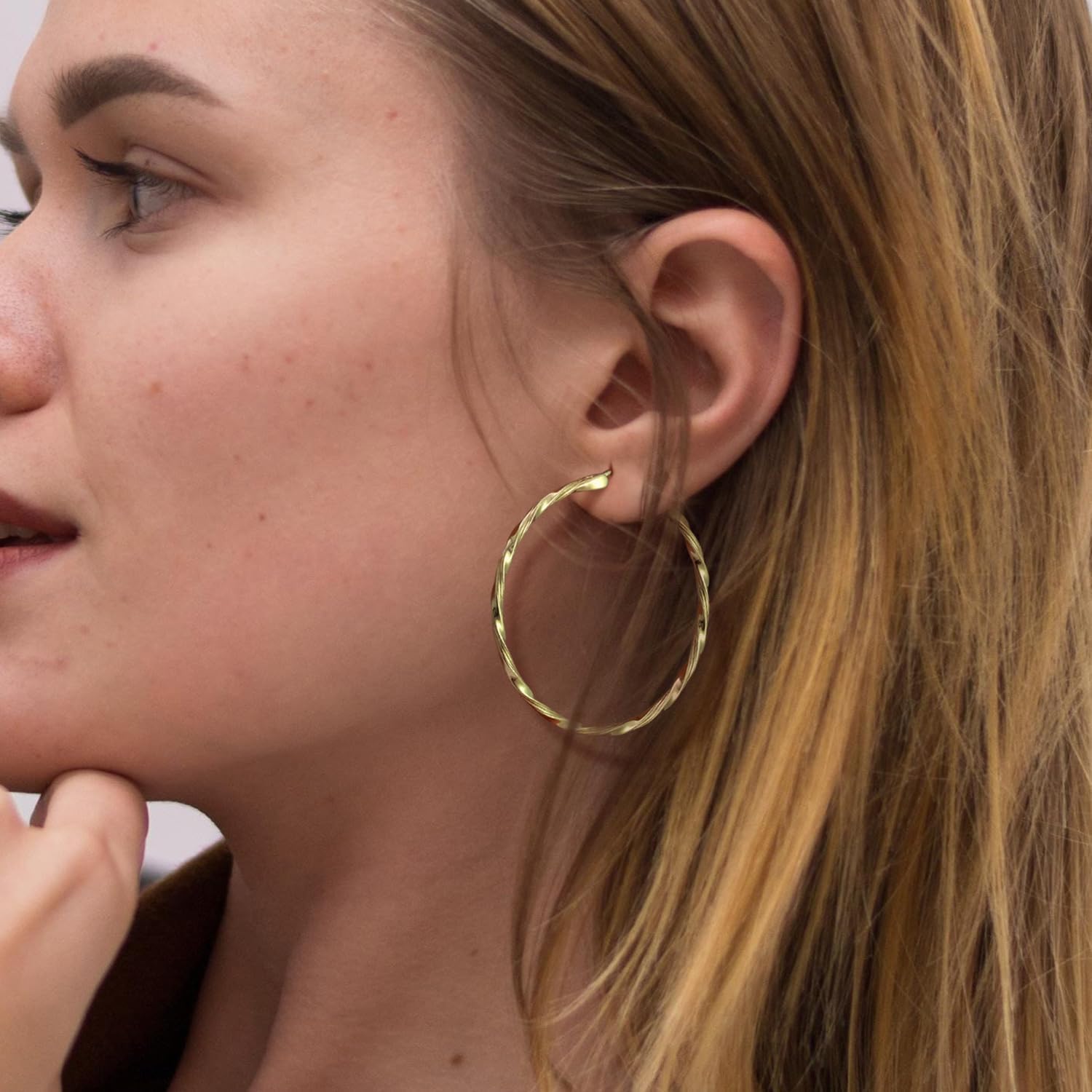 NICRET 14K Gold Hoop Earrings for Women’s Hoops Earring Large Hoop Earring Gold Earrings For Women Twisted 40mm - Image 4