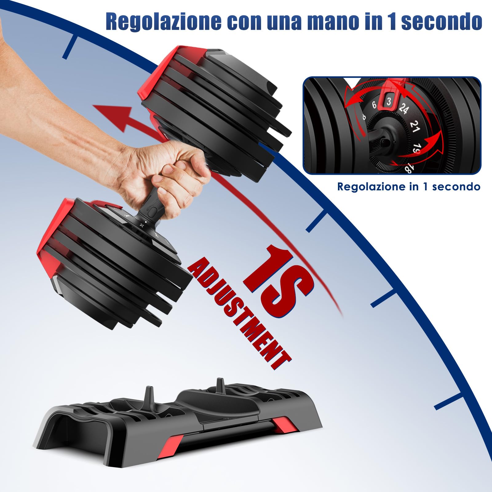 DH FitLife Manubri Regolabili 24 kg, Regolazione Rapida, 12 Livelli da 3 a 24 kg, Set Manubri Palestra in Ghisa, Impugnatura Antiscivolo, Salvaspazio per Palestra Casa