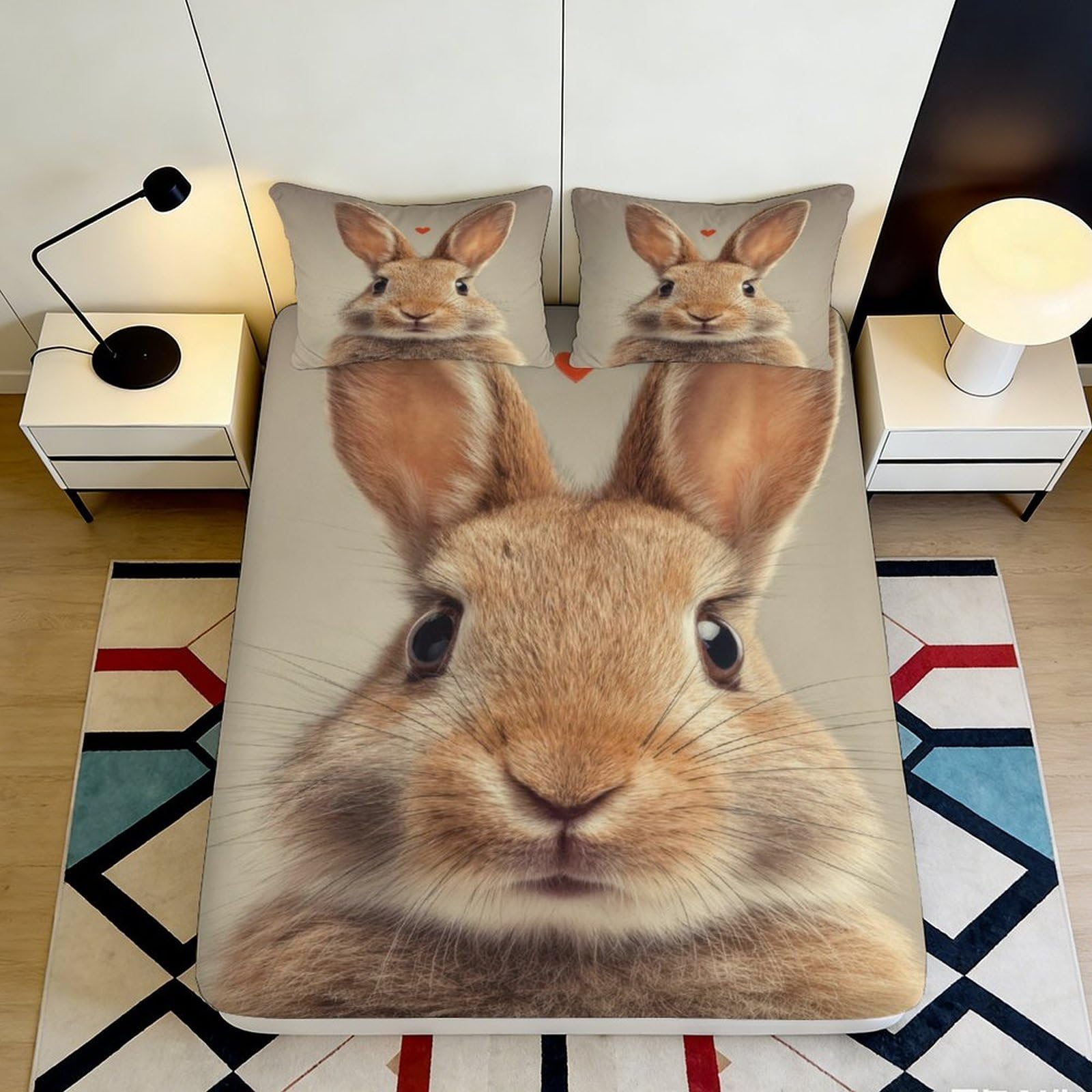 Dhbaneiok Style-8 3D Printed Bunny Face Fitted Sheet Microfiber Soft Breathable Rabbit Pattern Mattress Cover For Bedroom Dorm Decor 90X200x25cm