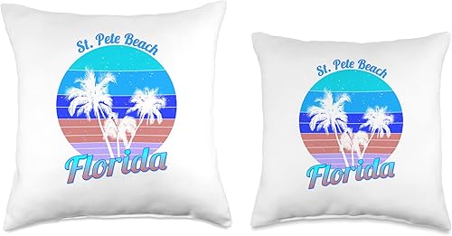 Miniatura 3 de St. Pete Beach Florida - Almohada retro con diseño de palmeras tropicales, 16 x 16 pulgadas, multicolor