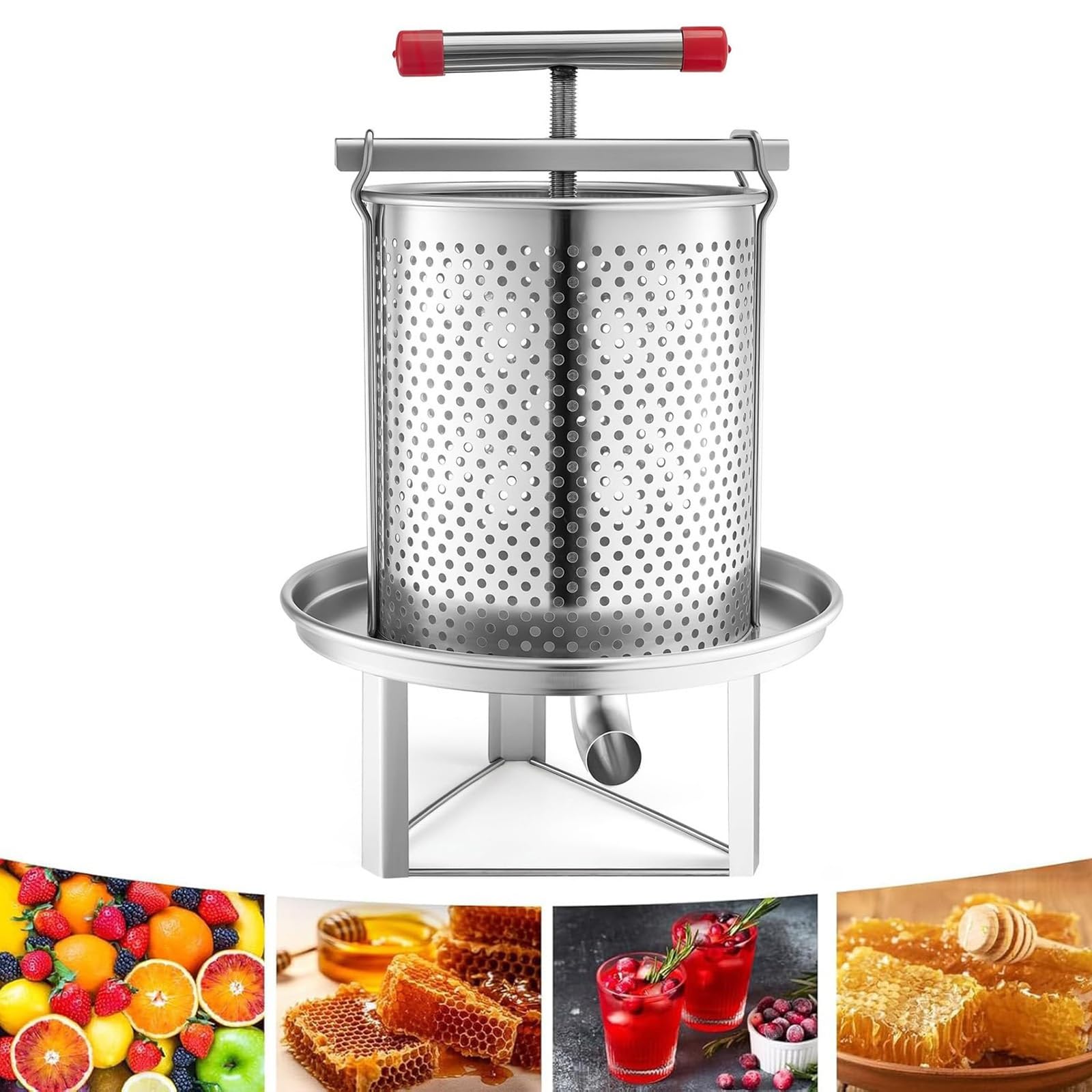Estrattore di Miele Manuale, Pressa per Miele in Acciaio Inox, Pressa per Frutta e Vino, per Miele, Succo di Vino, Verdure, Produzione di Olio D'oliva