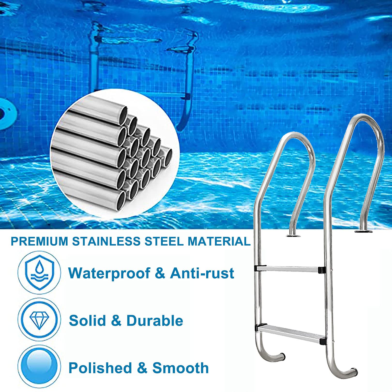 WangXLDD Scaletta per piscina a terra resistente a 2 gradini in acciaio inox con gambe facili da montare, capacità di peso 149,7 kg