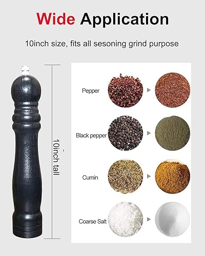 Miniatura 4 de TooWoom Juego de molinillo de sal y pimienta, 2 piezas de molinillo de pimienta de madera de 8 pulgadas con cepillo de limpieza, molino de pimienta