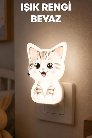 Kedi Gece Lambası ON/OFF Tuşlu Koridor Hol Işığı Uyuma Işığı Beyaz GC19 [Enerji Sınıfı A]
