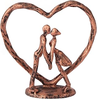 Anniversary Wedding Gift for Her Wife Husband Couple，Antique Bronze Metal Couple Figurine Heart Sculpture