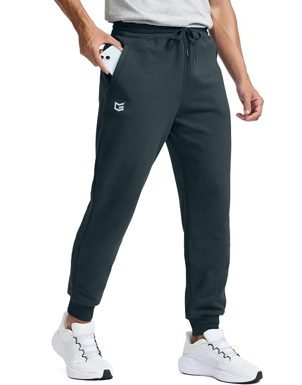 G Gradual Men's Cotton Fleece Lined Joggers with Zipper Pockets Athletic Running Workout Gym Sweatpants Winter Warm Pants Dark Grey by G Gradual - Used condition - US$15.34