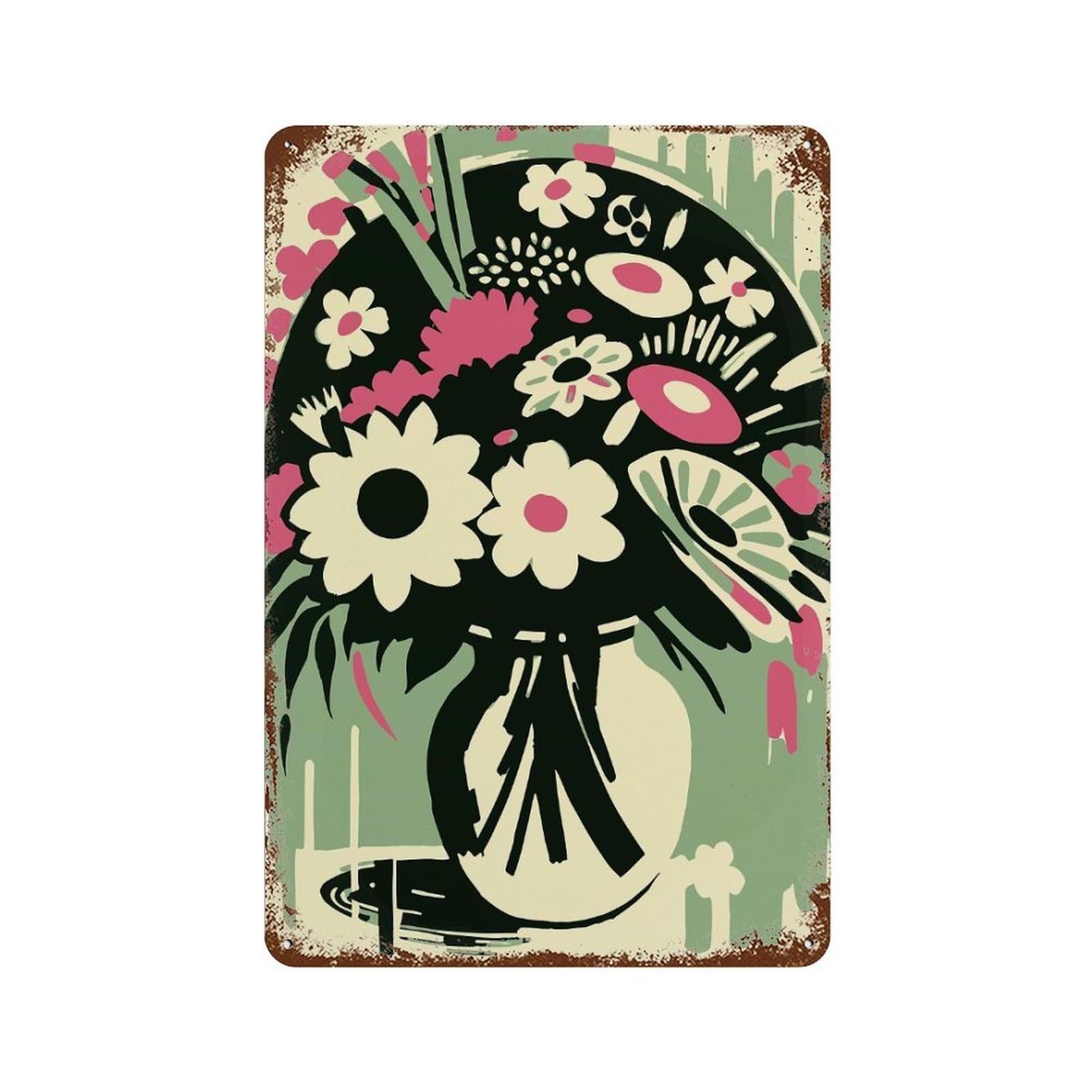 Sophia Bouquet of Flowers 11.8"x7.9" Weathered Tin Sign, Shabby Chic Decor for Cafe, Home Bar And Lounge Decor