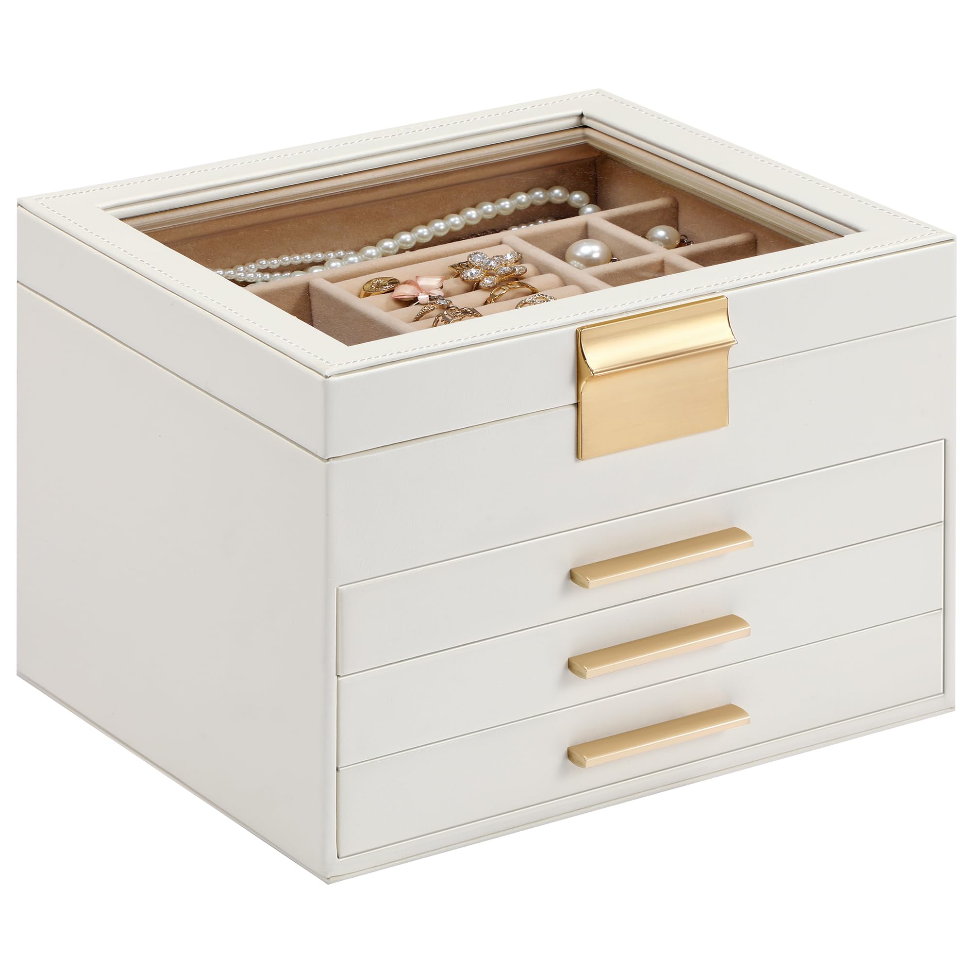 Jewelry Box Organizer for Women 4 Layers Jewelry Storage Display Box with Glass Lid Gift for Christmas 3