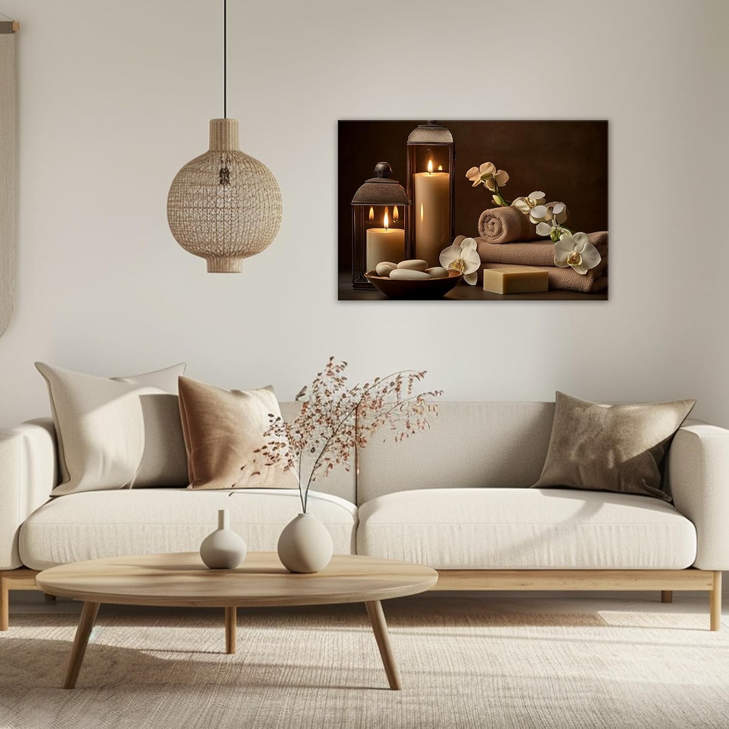 GLOKAKA Zen Wall Art Candle And Flower Canvas Print Minimalist Spa Art Serene Still Life Painting for Bathroom Bedroom Home Wall Decor(Zen-3,12"x18")