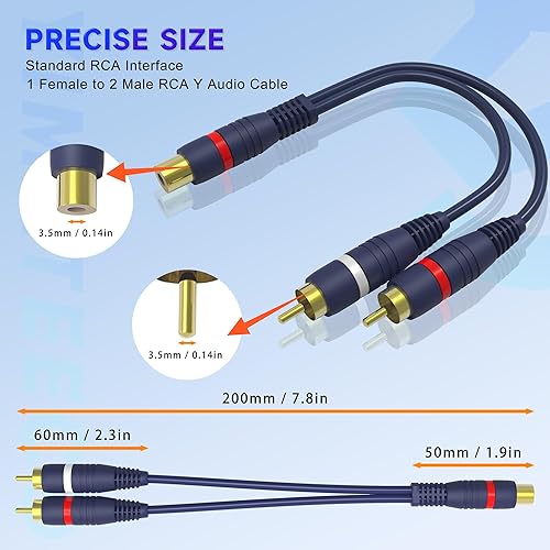 Miniatura 2 de YIMATEECO Cable divisor de Cinch R-C-A Y Cable AV Cables 1 hembra a 2 machos Cinch Cables para subwoofer, altavoz, AMP, tocadiscos, cine en casa