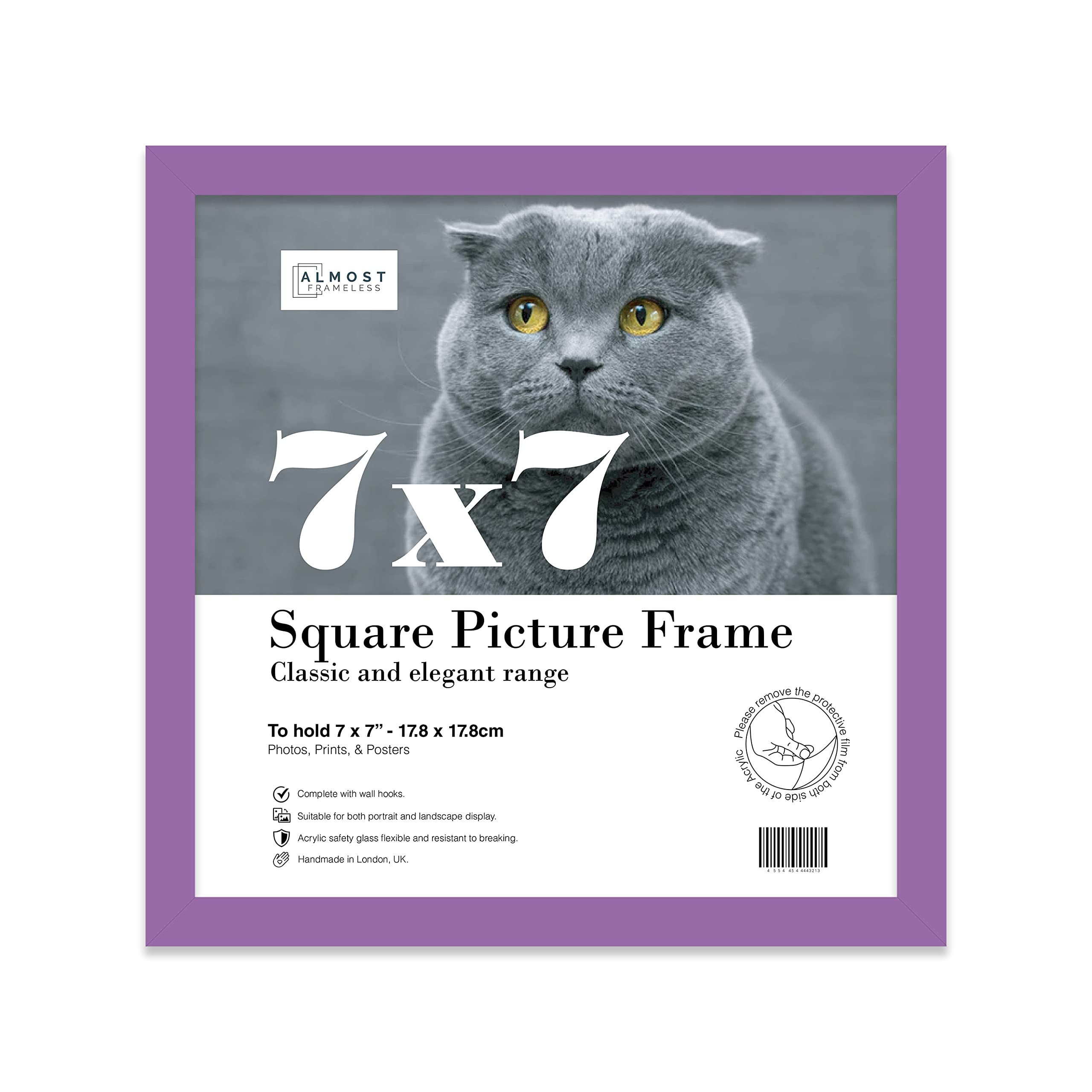 7x7 Inch Purple Square Thin Photo Frame Wall Mountable and Freestanding Thin Picture Frame Standard Square Photograph Size, 7" X 7"(17.8 X 17.8cm)