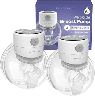 Wearable Breast Pump, RUVALINO S12A Portable Electric Breast Pump Hands Free with 3 Modes & 12 Levels, Smart Display, 24mm Comfortable Flange, Breastfeeding Essentials Baby Registry (Pack of 2)