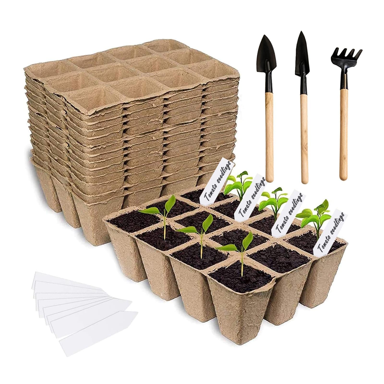 Weeloo Nature 240 Cells Seed Trays, 20 Pack 12 Grids Biodegradable Seedling Starter Pots