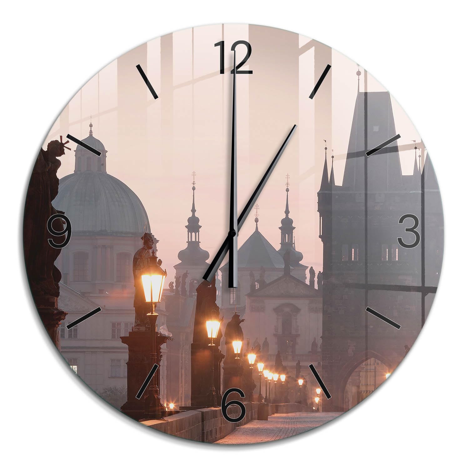 Horloge Murale en Verre Trempé Ø 60 cm | Aiguilles Noires | Ronde