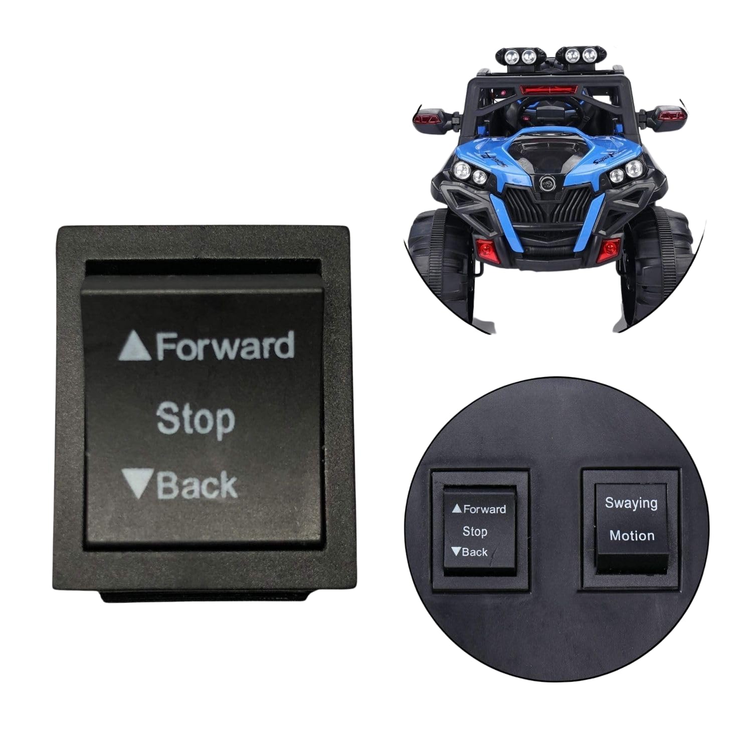 CYBIC 6 Pin Forward Stop Reverse Switch with Power Start Button, Rocker Toggle Control Replacement for Kids Ride-On Cars, Electric Toy Vehicles, Black-image-49