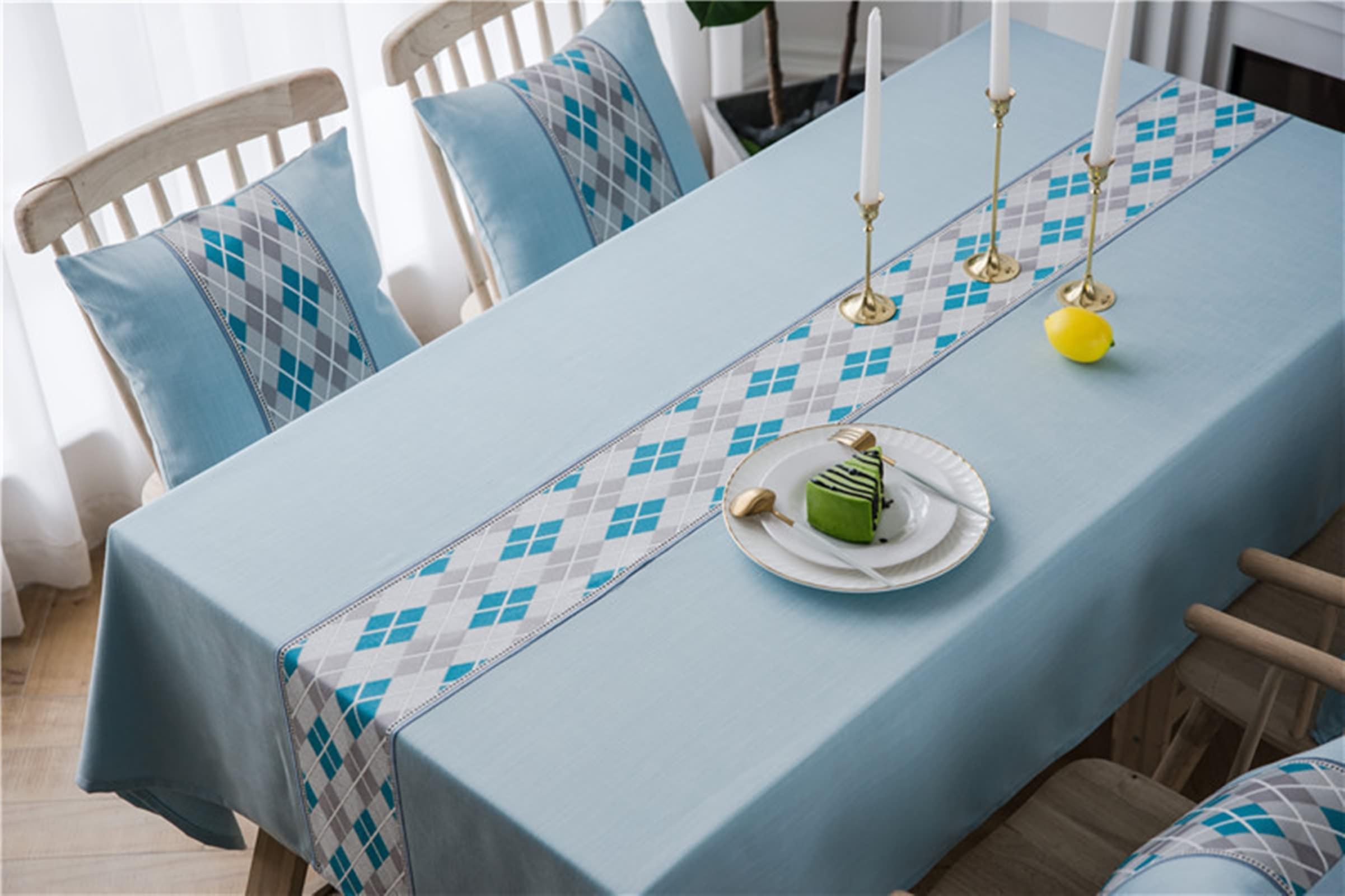 Daesar Mantel Mesa Rectangular Antimanchas,Mantel Poliéster Cocina Patrón de Rombos Mantel de Cocina Antimanchas Azul,135x250CM(98x53Inch)