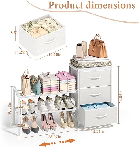 Miniatura 2 de Organizadores y almacenamiento de armario expandibles, cómoda de almacenamiento de tela blanca, cómoda de 3 cajones, estantes de ropa para niños,