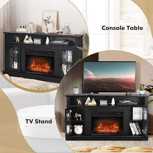 Miniatura 4 de COSTWAY Soporte eléctrico para TV con chimenea para televisores de hasta 65 pulgadas, calentador de 1400 W con control remoto, temporizador de 6