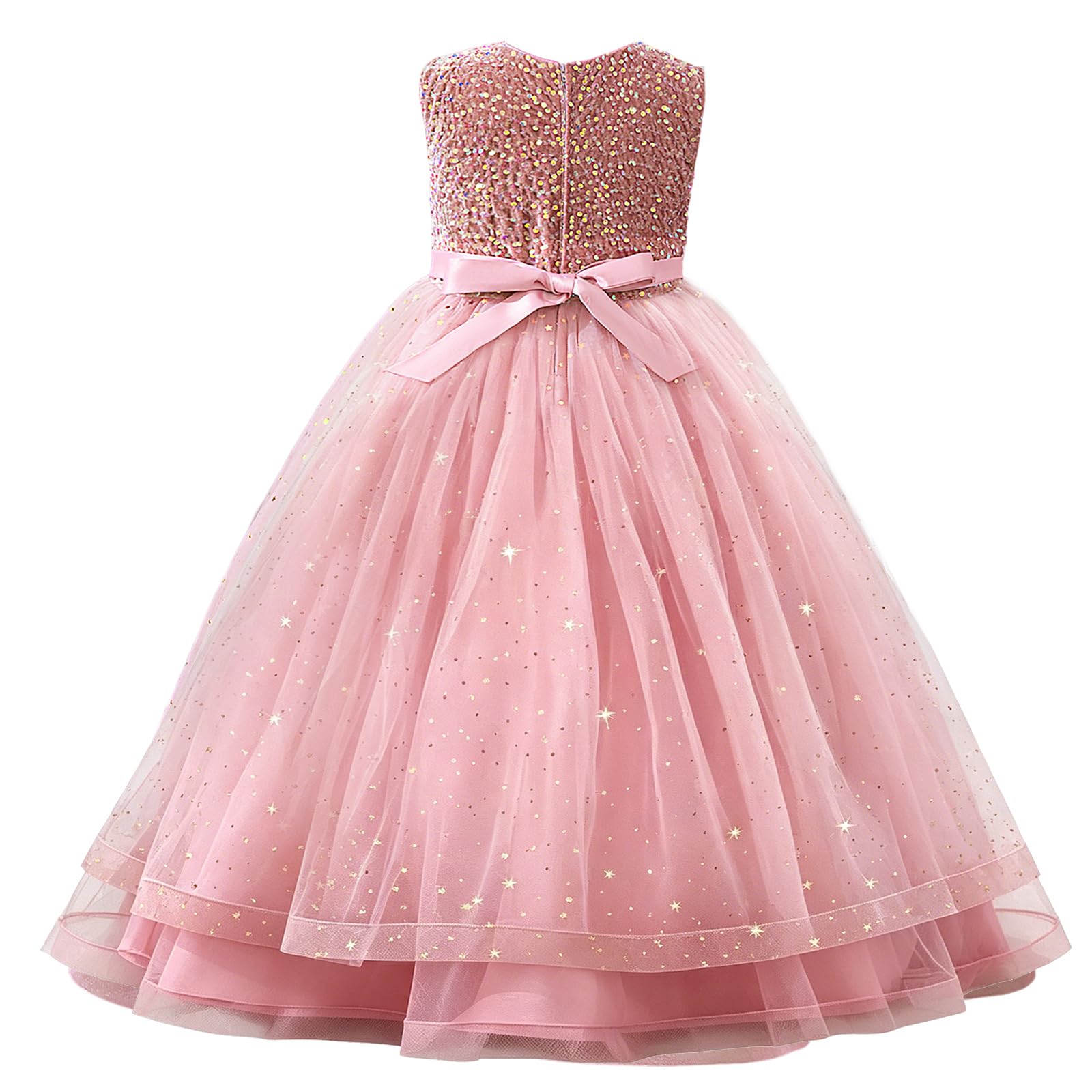 Formelles Kleid für Mädchen, Tüll, Prinzessinnenkleid, ärmellos, Rundhalsausschnitt, lange Kleider für Hochzeit, Blumenmädchen, Geburtstag, Party, Gastgeber, formelle Veranstaltungen, rose, 8-9 Jahre