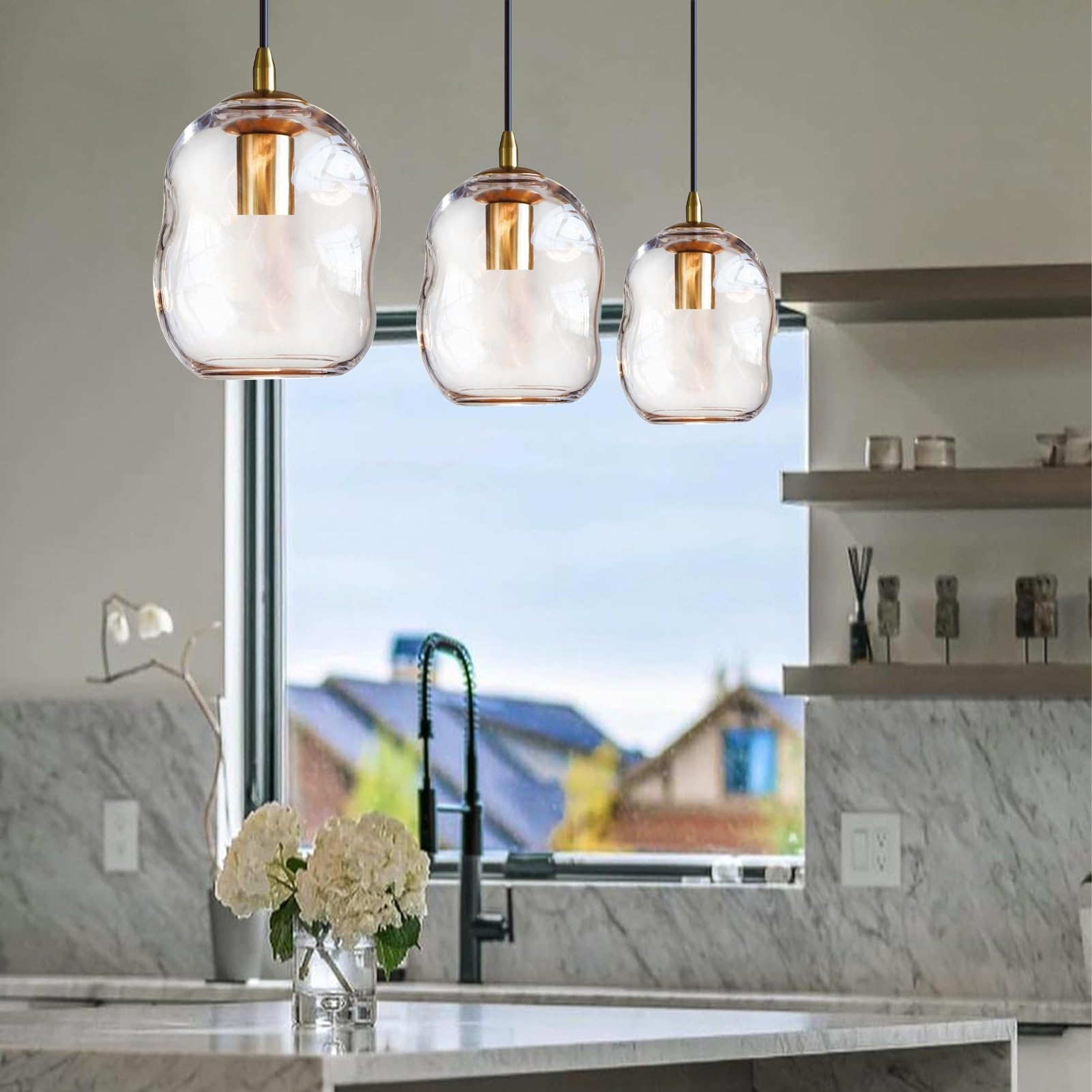 Ohne Stromanschluss Hängelampen mit batterie,Modern Pendelleuchte mit Glasschirm,Batteriebetrieben Hängelampe mit Fernbedienung,Pendelleuchte für Kücheninseln mit wiederaufladbarer Lichtquelle.