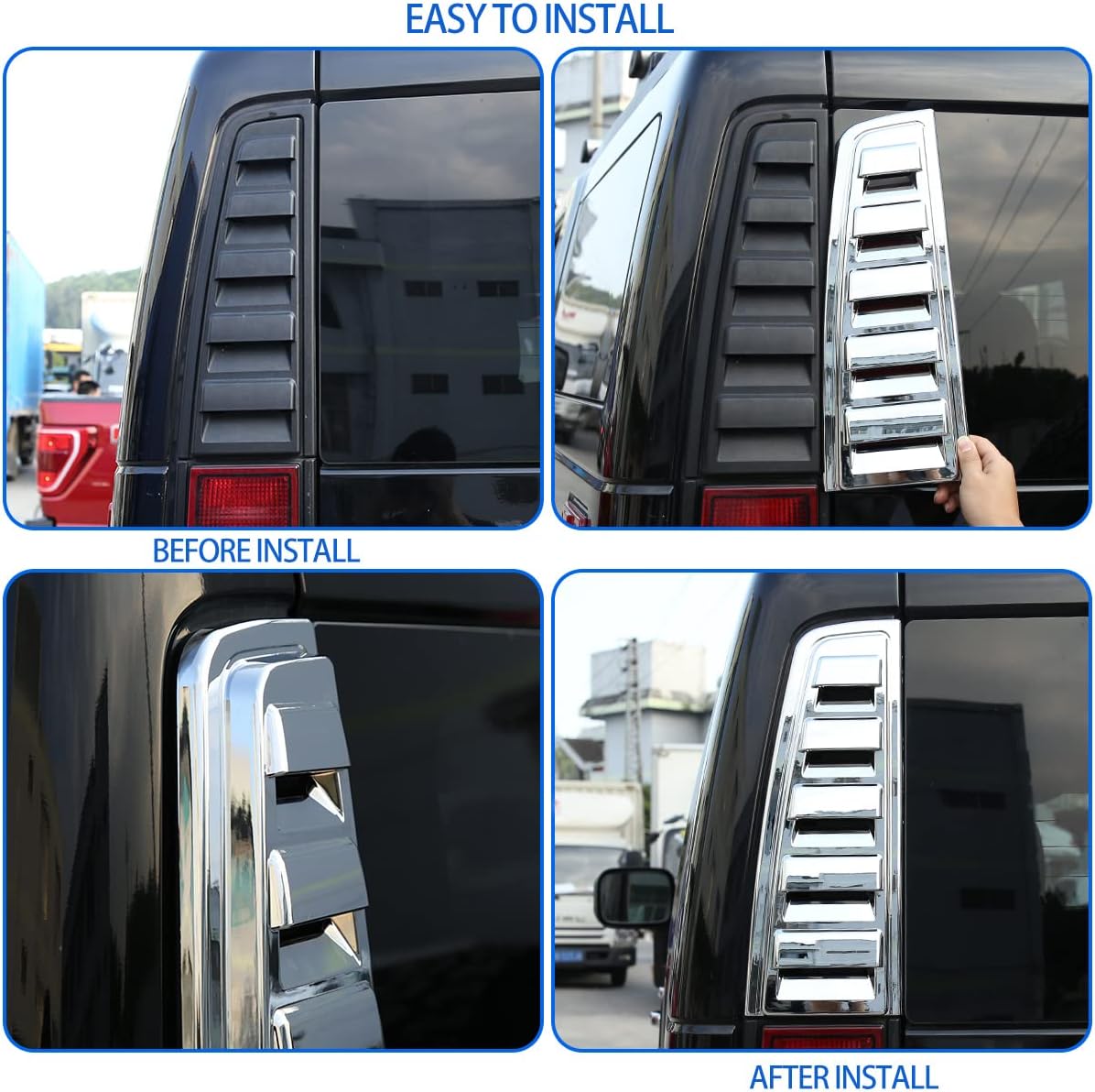 Rear Upper Tail Light Lamp Vent Cover Guard Compatible with 2003-2009 Hummer H2, ABS Rear Lamp Cover Guard Trim Bezel Frame, 2PCS (Bright Silver)