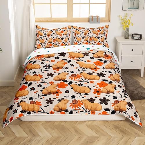 Miniatura 10 de Capybaras - Funda de edredón de regalo para niñas, niños, amantes de los animales, lindo juego de ropa de cama Capybara de dibujos animados, diseño