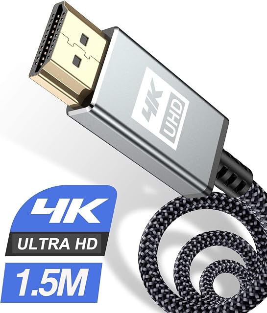 4K HDMI Cable 1.5m,Sweguard High Speed 18Gbps Braided HDMI 2.0 Cable 4K@60Hz 2K@144Hz Supports 3D UHD 2160p HD 1080p Ethernet HDCP 2.2 ARC Compatible Fire TV,Xbox,PS4/4,Blu-ray,Sky,Monitor,Laptop,PC