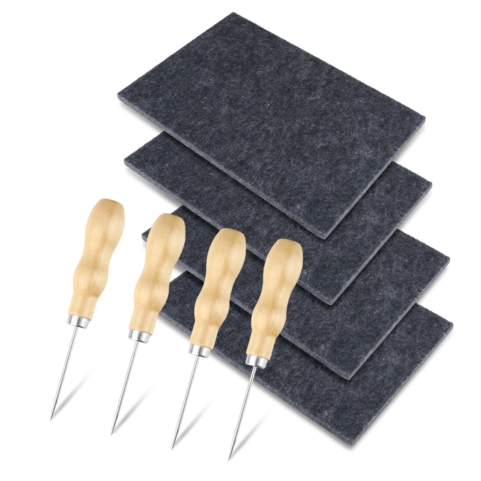 AILUYA Craft Kit, 4 Piece Tingling Set with Wooden Needles, Felt Pads, DIY Gadgets for Children and Adults