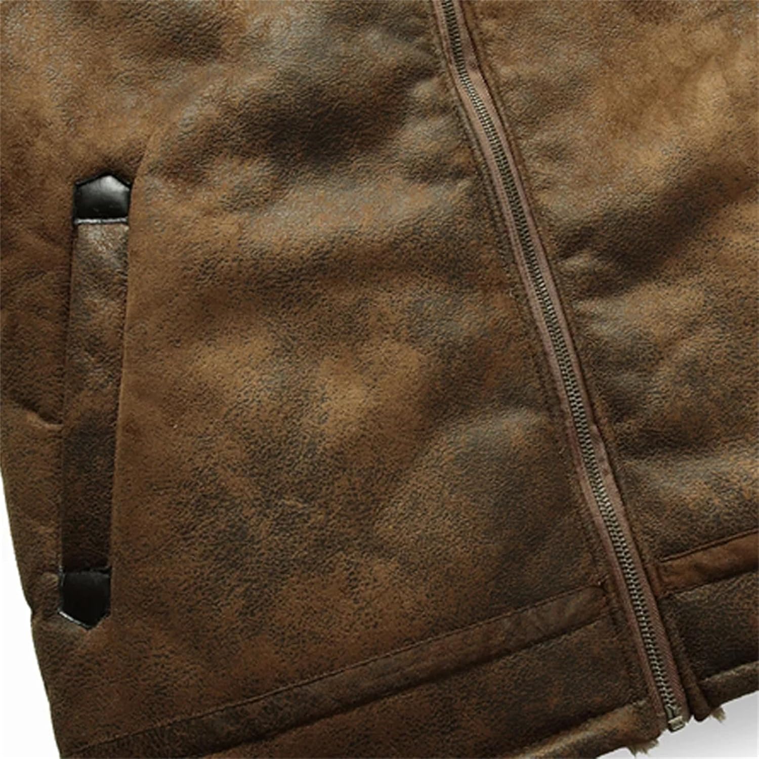 Mens Vintage Suede Fleece Jackets Winter Stand Collar Thermal Lined Faux Leather Jackets Motorcycle Coat