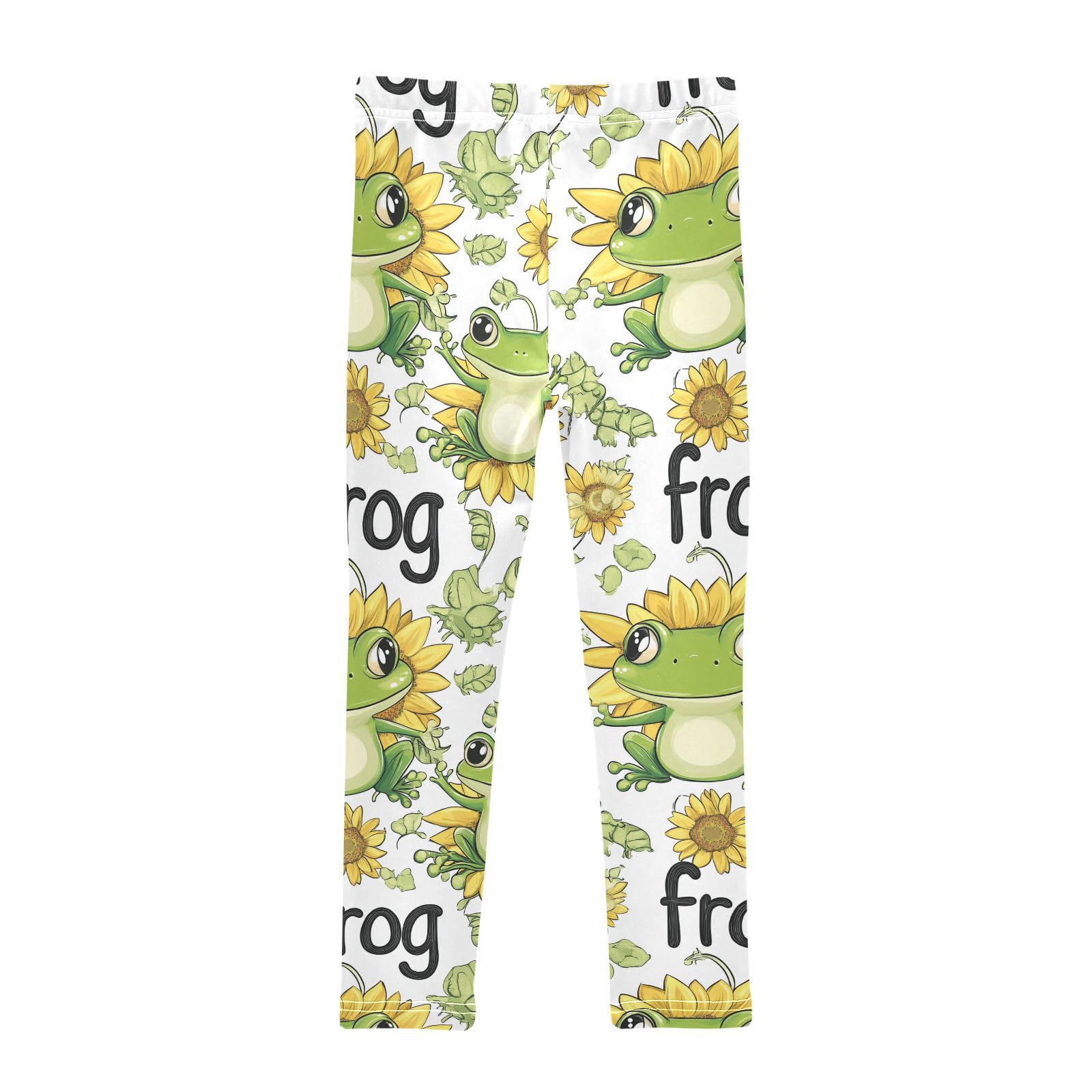 Wusikd Frogs Sunflower Girls' Leggings Toddler Doodles Cartoon Green Kids Yoga Pants Dance Active Tights 6T
