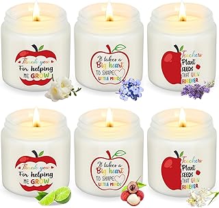 6 Pcs Christmas Teacher Appreciation Gift Candles, 3.5 oz Palm Wax Scented Jar Candles Thank You Teacher Graduation Gifts for Retirement End of The Year Graduation Xmas Gift, 6 Scents