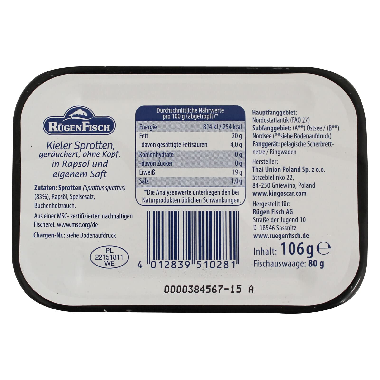 10er Pack Rügen Fisch Kieler Sprotten 10 x 106 g, Fisch geräuchert in Öl