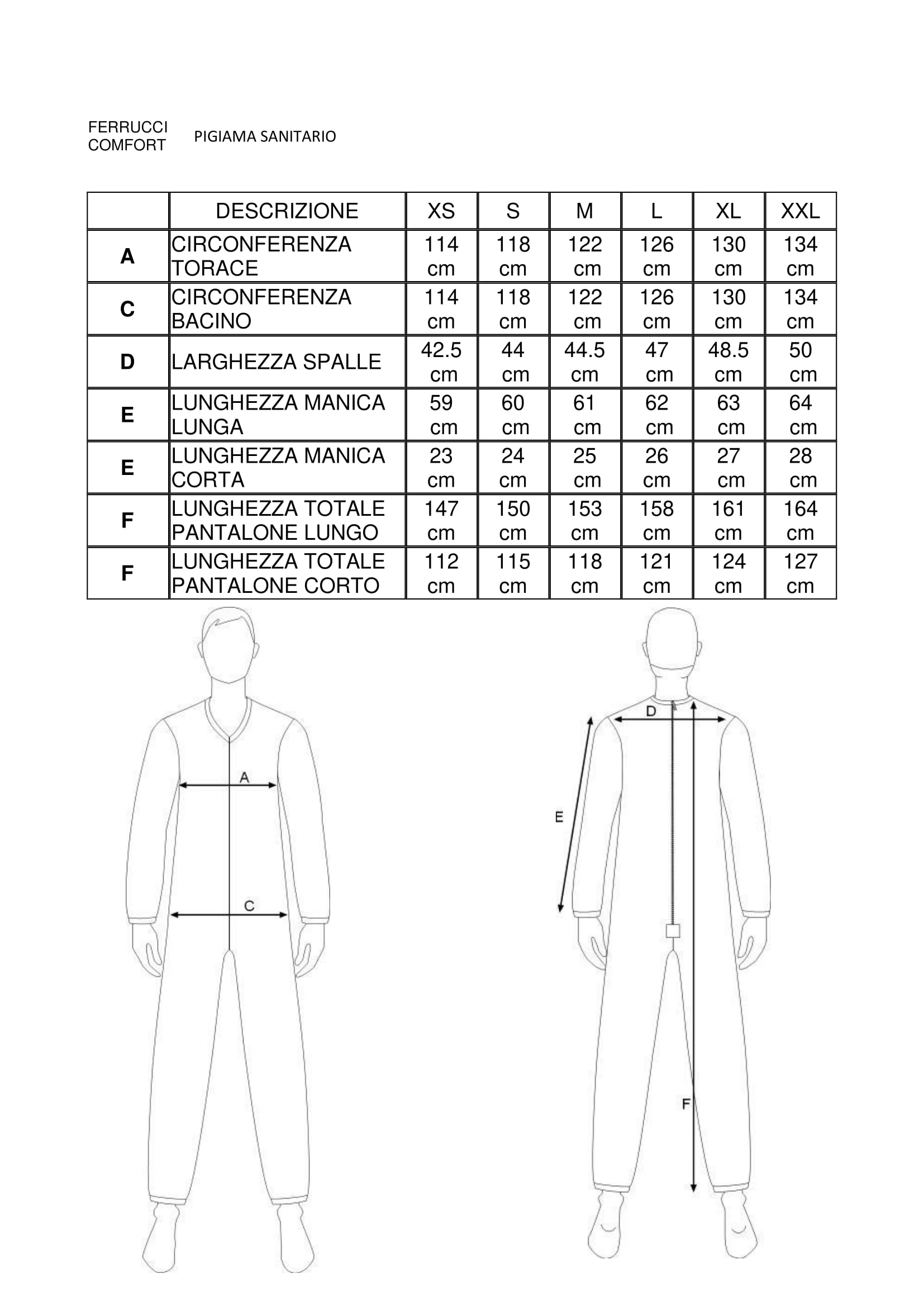 FERRUCCI COMFORT Pijama de algodón fresco para ancianos, manga larga, cierre de espalda e interior de pierna, incontinencia, Alzheimer, fabricado en Italia
