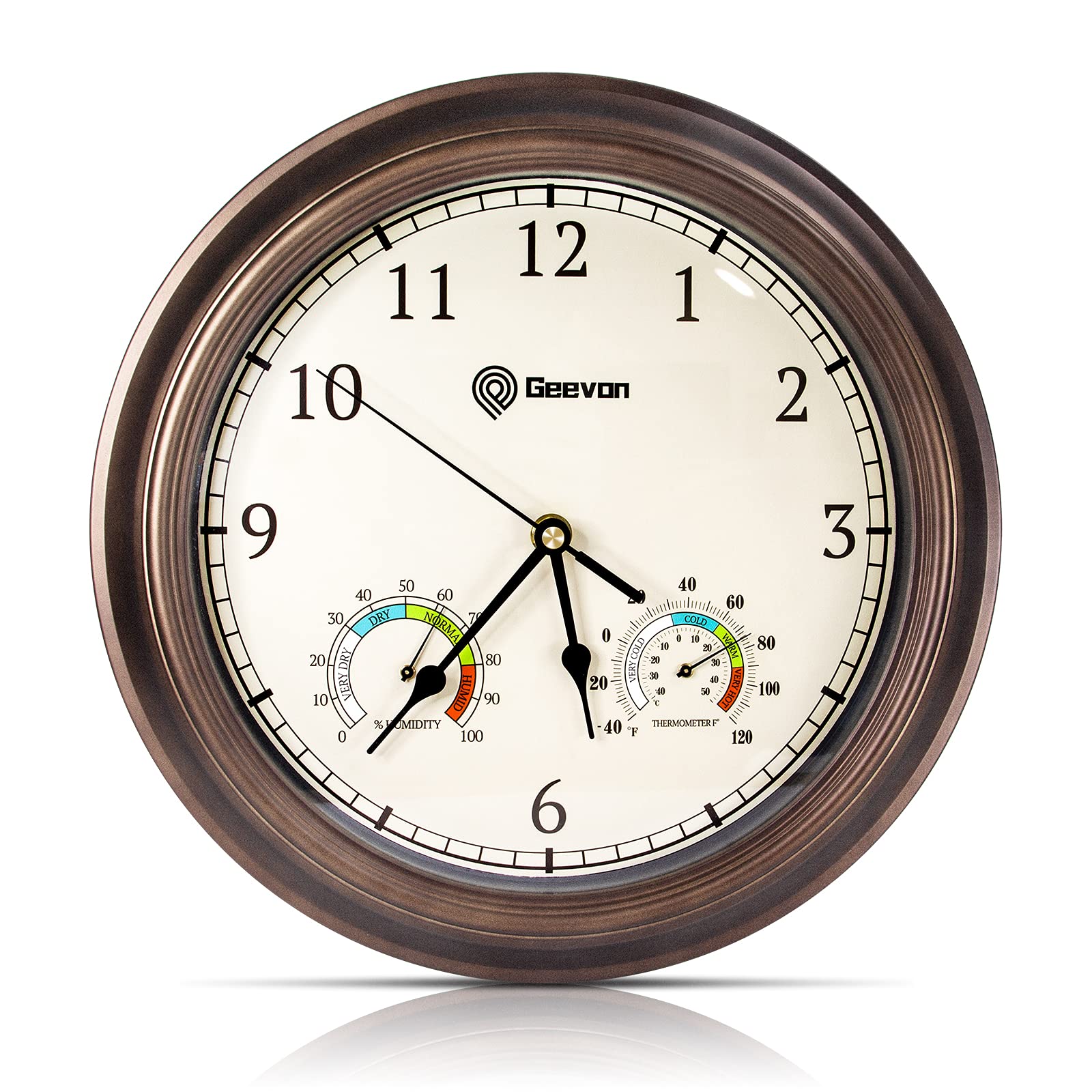 Geevon 12" Vintage Wall Clock Non Ticking with Hygrometer and Thermometer Combo,Battery Operated Quartz Decorative Digital Wall Clocks for Home,Living Room,Office,Classroom,Kitchen,Bedroom Decor