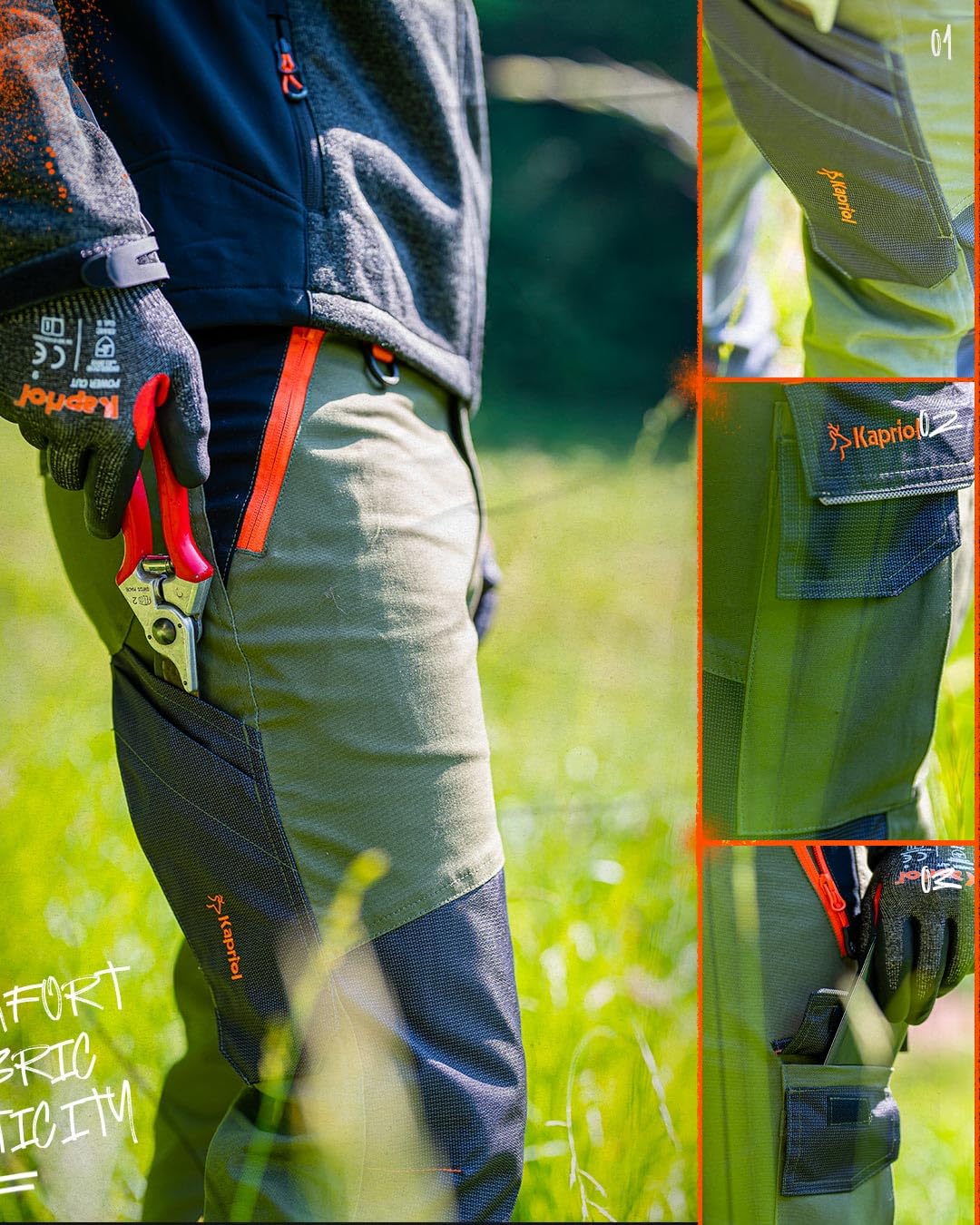 Kapriol Pantalon de Travail Premium TENERE PRO Homme | Jardinier | Taille élastique | Vert | XL