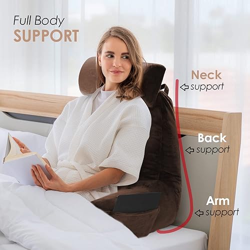 Miniatura 7 de Nestl - Almohada de lectura grande para cama, con espuma viscoelástica triturada, almohada de respaldo para leer y reposar en cama, almohada para
