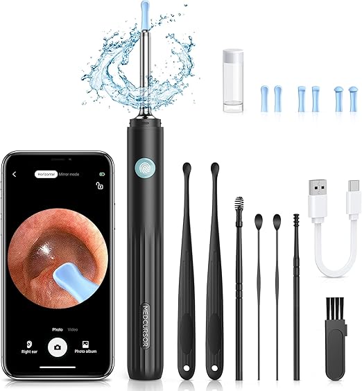 Medcursor Ear Wax Removal, Ear Wax Removal Tool Camera with 1080P HD Smart Visual Otoscope, Ear Cleaner with 6 LED Lights and 6 Soft Ear Scoops for iOS & Android, FSA HSA Eligible